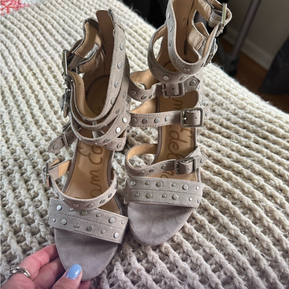 Sam Edelman Gray/Tan  Studded Women's Sandals